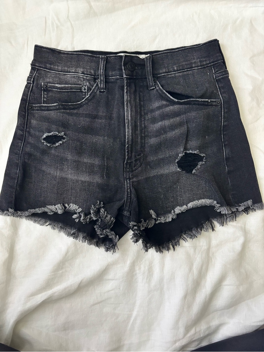 Abercrombie & Fitch High Rise Distressed Denim Shorts Black Size 25 - Picture 2 of 8